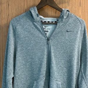 Gray Nike zip-up Dri-Fit hoodie with pockets